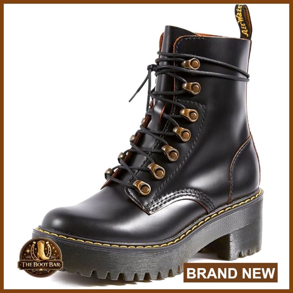 Leather Heeled Combat Boots, 7-Inch Shaft, Lace-Up, Platform